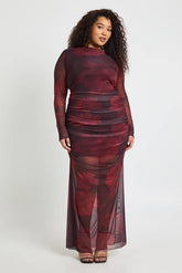 Plus Floral Ruched Mesh Maxi Dress