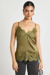 Lace Trim Satin Cami Top
