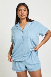 Plus Jersey Piping Short Sleeve And Shorts Pyjama Set