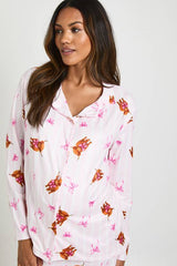 Maternity Highland Cow Print Long Sleeve Shirt And Trousers Pyjama Set