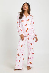 Maternity Highland Cow Print Long Sleeve Shirt And Trousers Pyjama Set