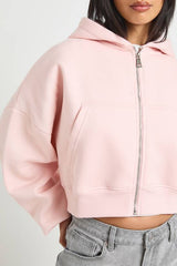 Petite Boxy Balloon Sleeve Oversized Zip Through Hoodie