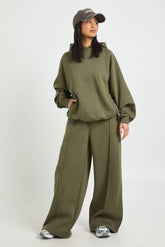 Petite Oversized Hoodie And Pintuck Straight Leg Jogger Tracksuit
