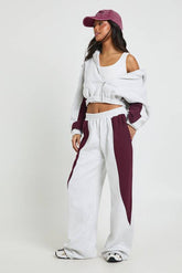 Petite Contrast Panel Zip Through Hoodie Wide Leg Jogger Tracksuit