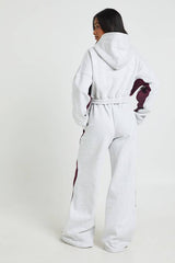 Petite Contrast Panel Zip Through Hoodie Wide Leg Jogger Tracksuit