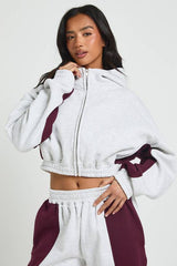 Petite Contrast Panel Zip Through Hoodie Wide Leg Jogger Tracksuit