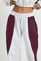 Petite Contrast Panel Zip Through Hoodie Wide Leg Jogger Tracksuit