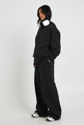 Petite Neck Detail Sweatshirt Wide Leg Tracksuit Tracksuit
