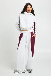 Tall Contrast Panel Zip Through Hoodie Wide Leg Jogger Tracksuit