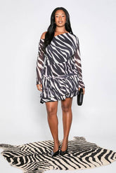 Plus Zebra Asymmetric Skater Dress