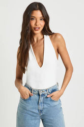 Double Layer Slinky Scarf Detail Halterneck Bodysuit
