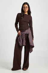 Crinkle Textured Ruched Side Long Sleeve Trouser Co- Ord