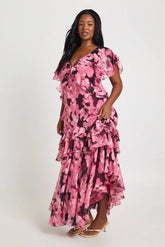 Plus Chiffon Floral Frill Detail Maxi Dress