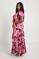 Plus Chiffon Floral Frill Detail Maxi Dress
