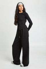 Tall Rib Button Through Long Sleeve Top Tracksuit