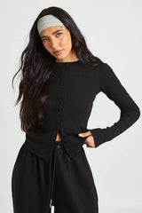 Tall Rib Button Through Long Sleeve Top Tracksuit