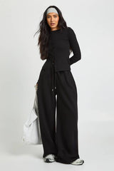 Tall Rib Button Through Long Sleeve Top Tracksuit