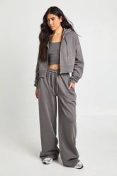 Tall Deep Hem Crop Top 3 Piece Hooded Tracksuit