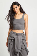 Tall Deep Hem Crop Top 3 Piece Hooded Tracksuit