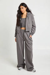 Tall Deep Hem Crop Top 3 Piece Hooded Tracksuit
