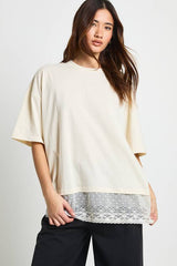 Oversized T-shirt with Lace Hem Trim