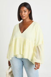 Plus Chiffon Ruffle Plunge Blouse