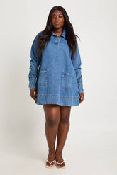Plus Short Sleeve Denim Dress