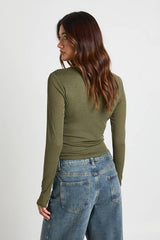 Sheer Textured Twist Front Long Sleeve Top