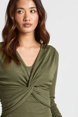 Sheer Textured Twist Front Long Sleeve Top
