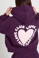 Love Club Puff Print Zip Through Boxy Hoodie