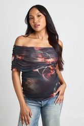 Maternity Printed Asymmetric Ruched Top