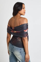 Maternity Printed Asymmetric Ruched Top