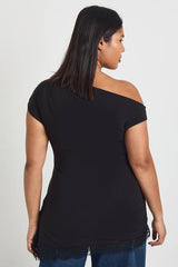Plus Asymmetric Lace Hem Top