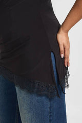 Plus Asymmetric Lace Hem Top