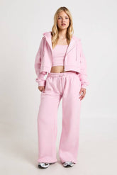 Petite Deep Hem Crop Top 3 Piece Hooded Tracksuit