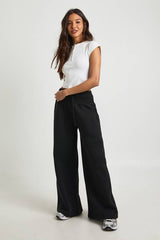 Deep Ribbed Waistband Wide Leg Jogger
