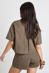 Collared Cropped Twill Boxy Shirt