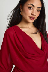 Chiffon Cowl Neck Long Sleeve Blouse