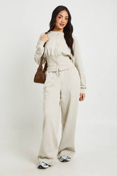 Cinched Waist Button Through Sweatshirt Tracksuit