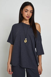 Sheer Slub Off The Shoulder Oversized T-Shirt