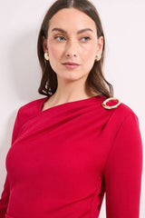 Red Buckle Detail Ponte Midi Dress