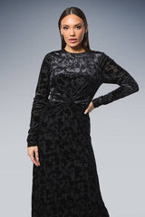 Twist Front Velvet Devore Midi Dress