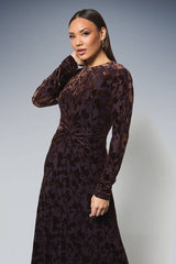 Twist Front Velvet Devore Midi Dress