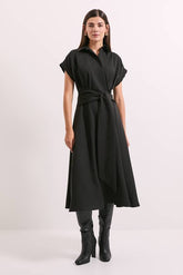 Tailored Front Tie Shirt Midi Dress