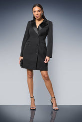 Button Front Satin Contrast Blazer Mini dress