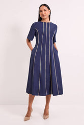 Crepe Contrast Fit & Flare Midi Dress