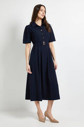 Tailored Crepe Belted Midi Dress