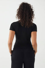 DSGN Studio Script Embroidery Ribbed Button Through Short Sleeve Top