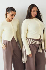 DSGN Studio Crew Neck Button Through Long Sleeve Top