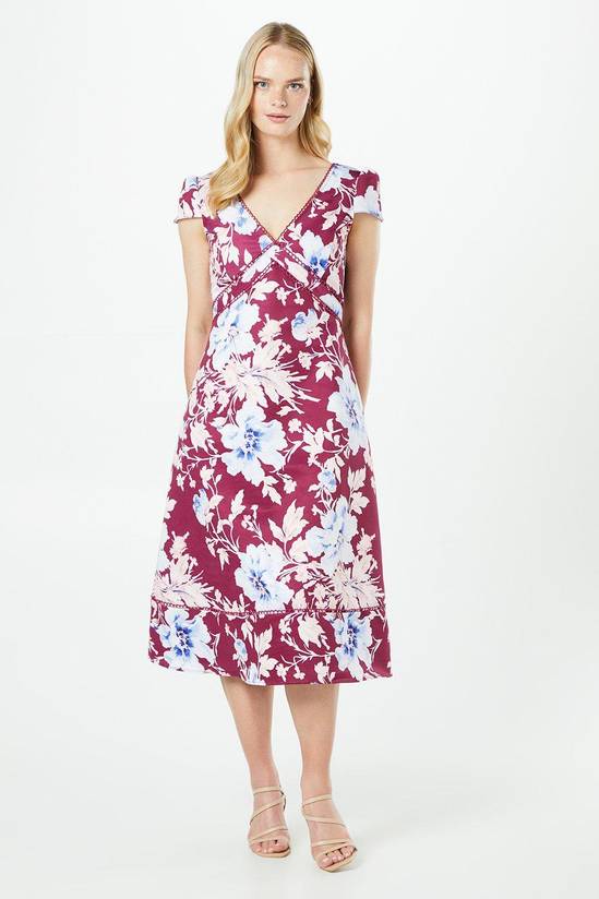Floral Lace Trim Ottoman Midi Dress